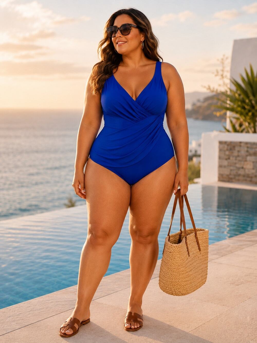 Miraclesuit One Piece Swimsuit Blue Surplice Tummy Control Size 14
